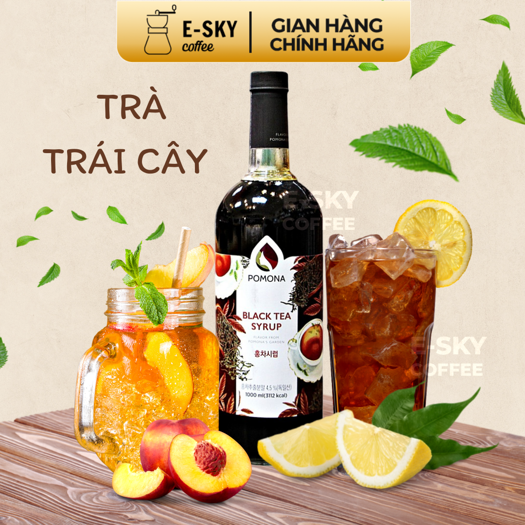 Siro Trà Đen Pomona Black Tea Syrup Nguyên Liệu Pha Chế Hàn Quốc Chai Thủy Tinh 1 lít