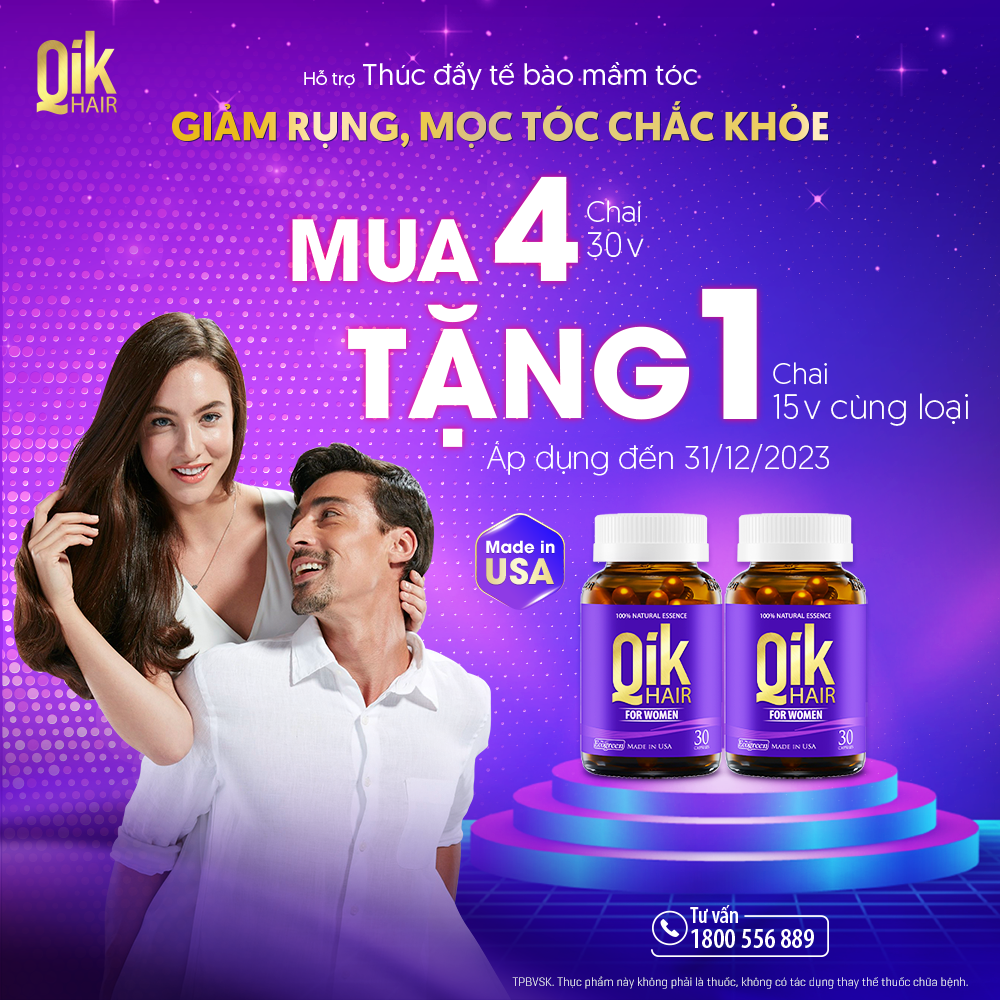 Viên uống QIK HAIR (cho Nữ) hỗ trợ giảm rụng, mọc tóc chắc khỏe (30 viên)