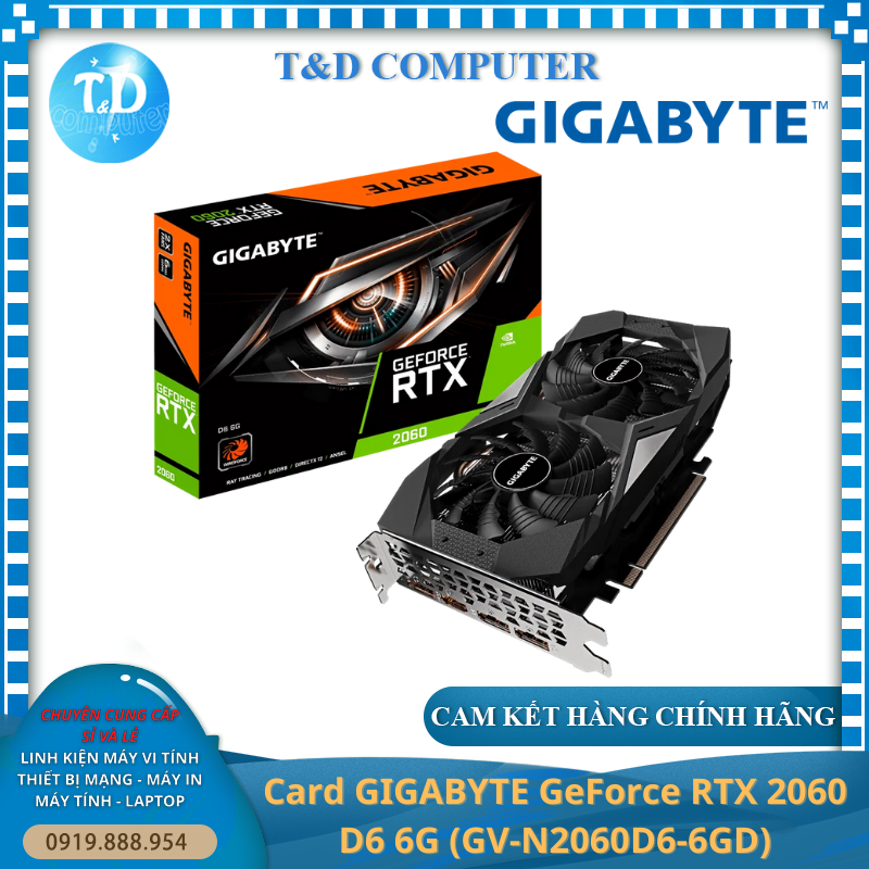 Card màn hình Gigabyte GeForce RTX 2060 6GB D6 (GV-N2060D6-6GD) - Hàng chính hãng Viễn Sơn phân phối