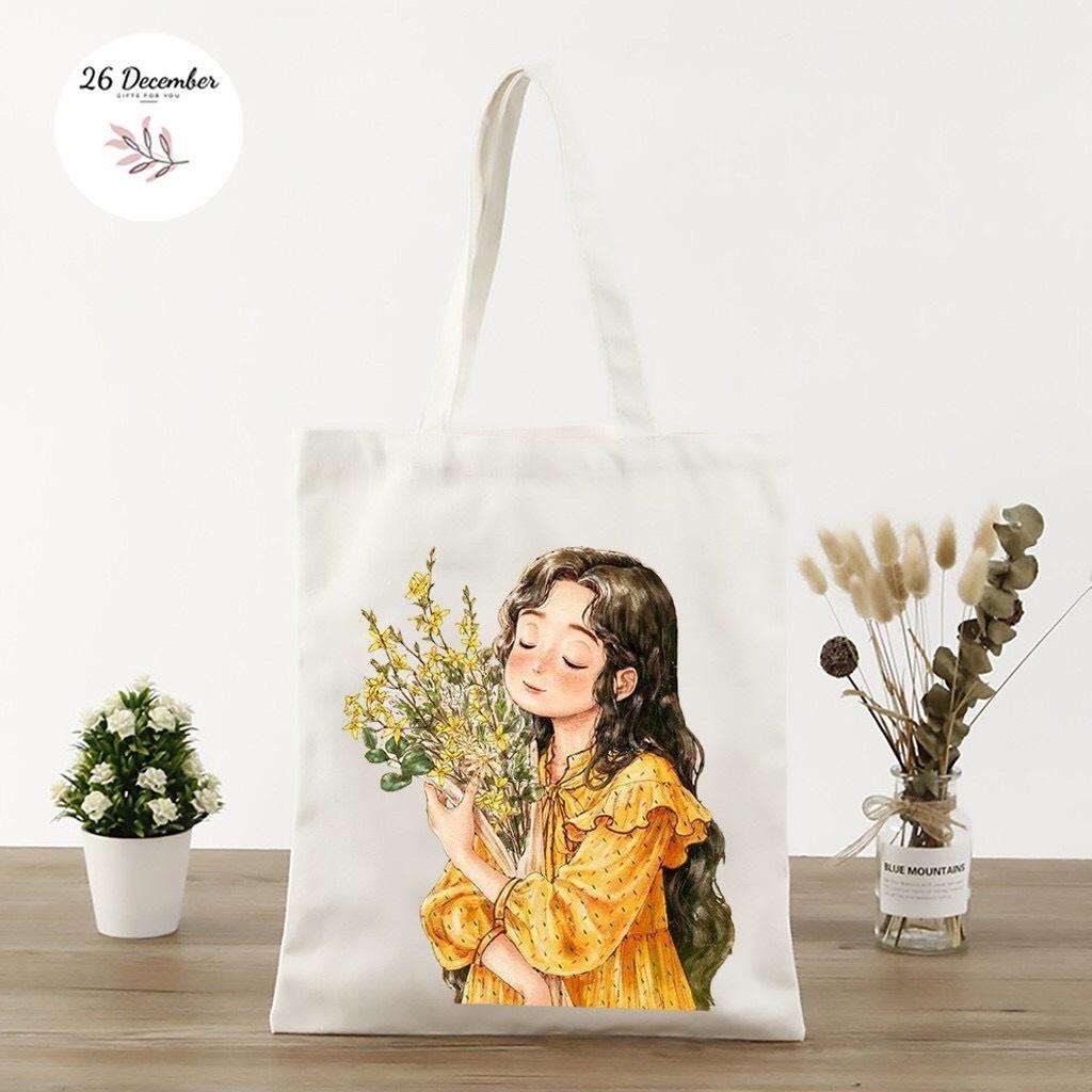 TÚI TOTE CÔ GÁI QUẢ CAM 2 - CÓ KHÓA - VẢI DỆT CANVAS 100%