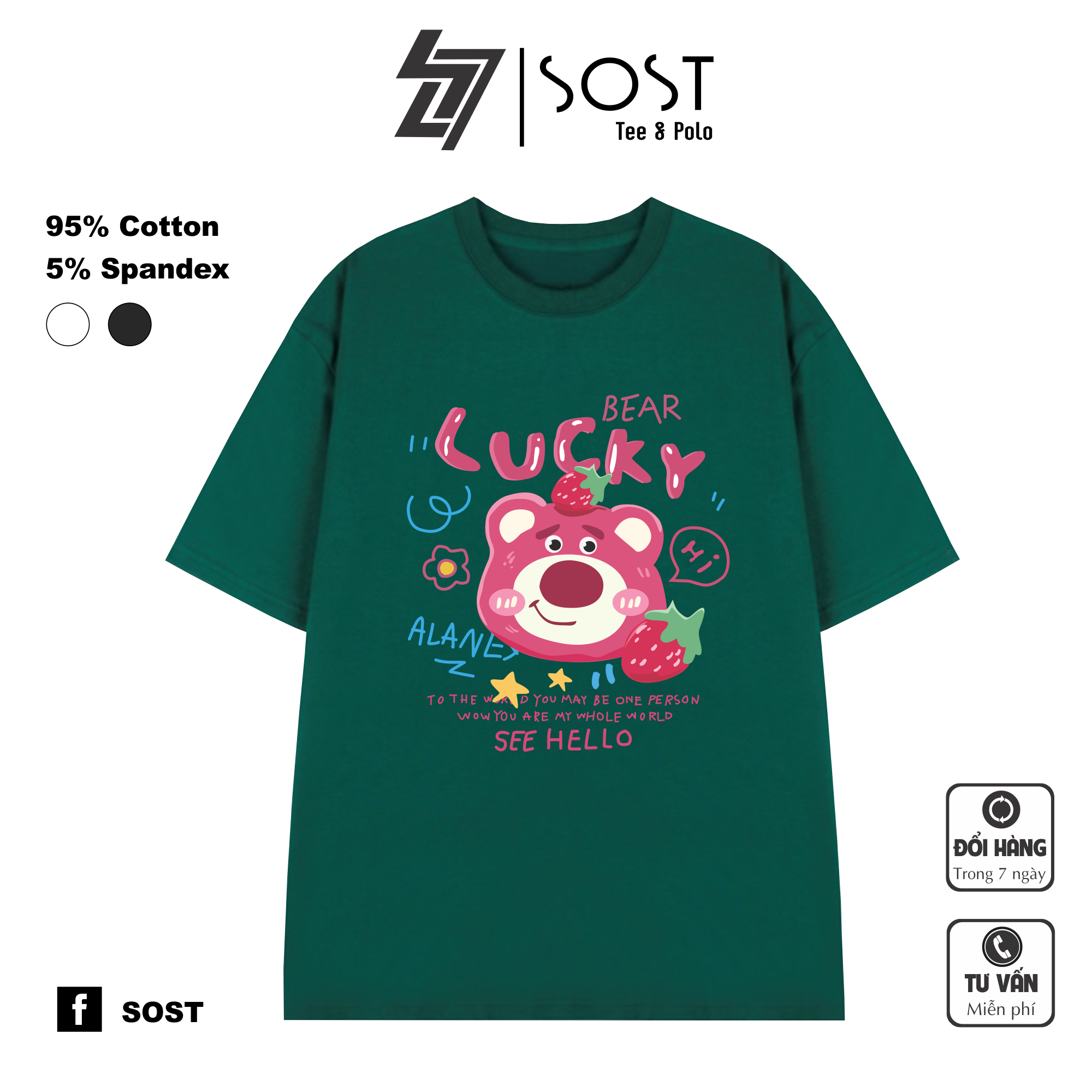 Áo Thun Sost Gấu Dâu Lotso See Hello Unisex Chất Cotton Cao Cấp Thoáng Mát