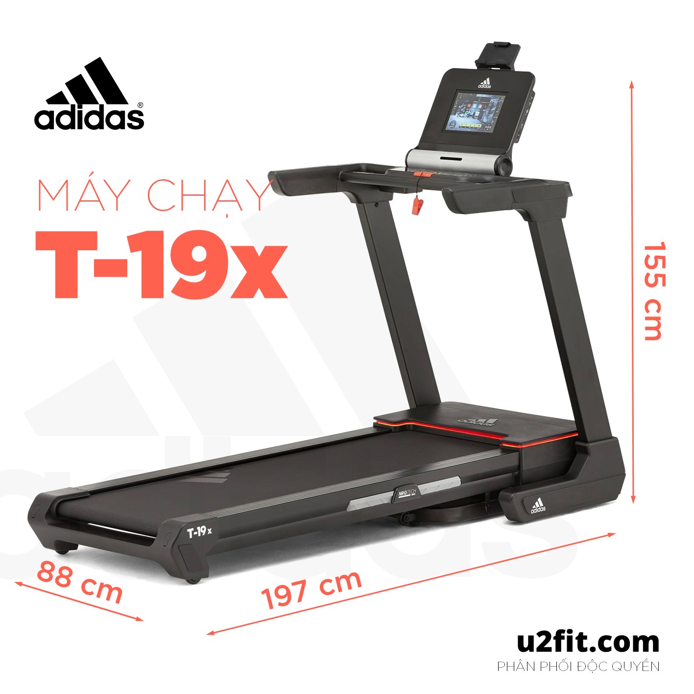 Máy Chạy Bộ Adidas T-19x Màn Hình Cảm Ứng 10.1&quot; Treadmill T-19x - Hàng Chính Hãng