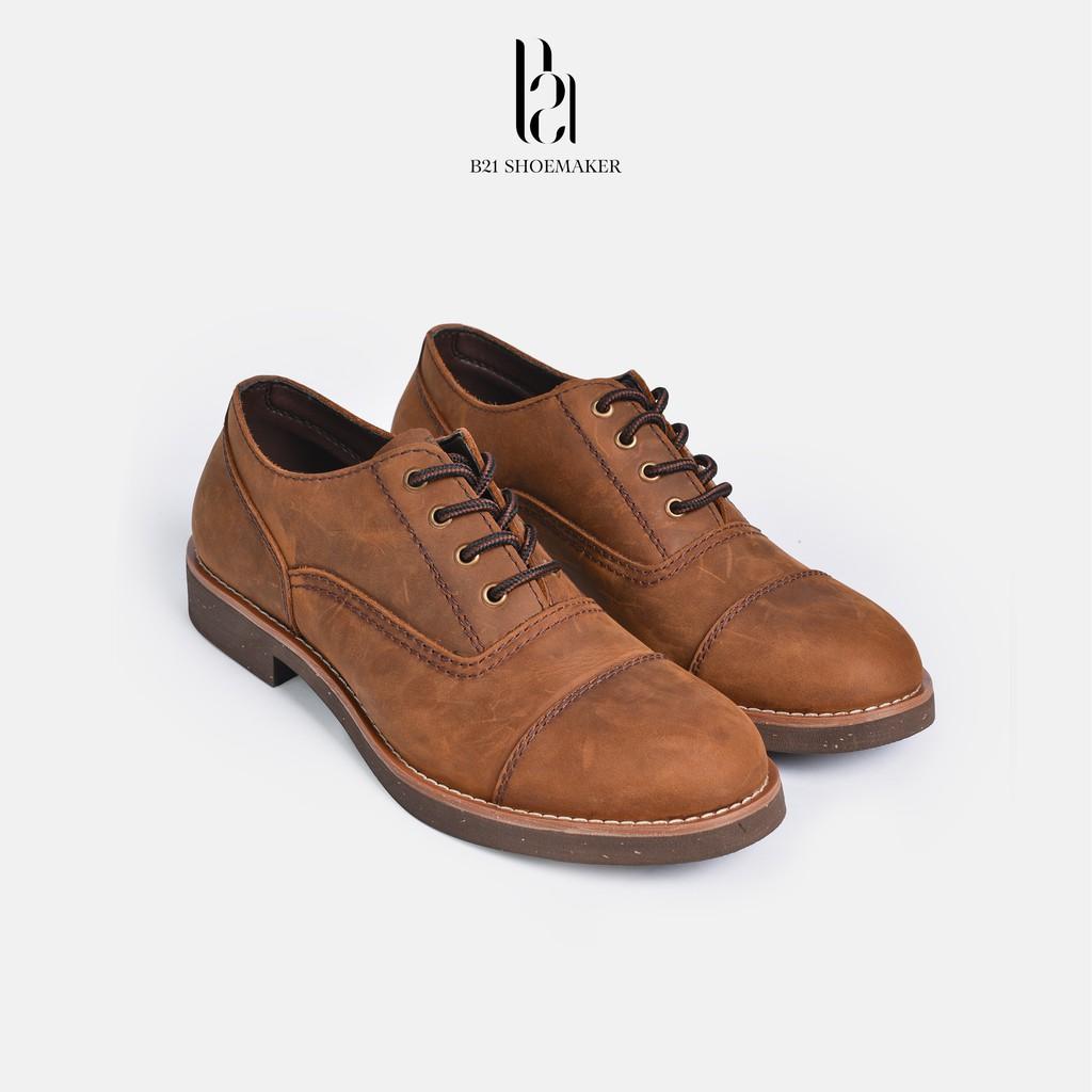 Giày Oxford Nam Da Bò Cao Cấp Sáp Lót Đệm Khí Tăng Chiều Cao Giày Công Sở Phong Cách Vintage Full Box - B21 Shoemaker