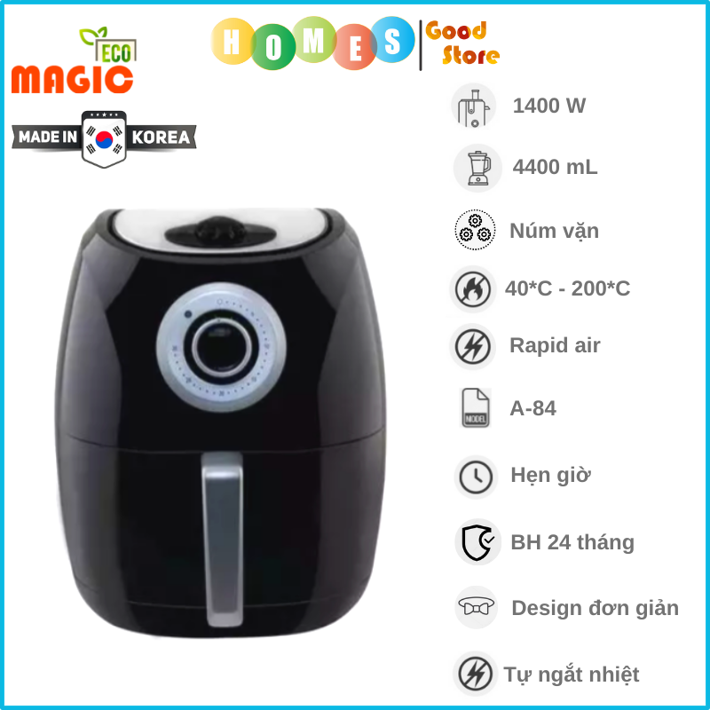 Nồi Chiên Không Dầu MAGIC KOREA A-84 Dung Tích 4.4L Công Suất 1400W Black - Hàng Chính Hãng