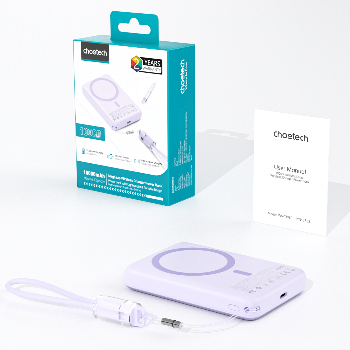 Pin Sạc Dự Phòng Không Dây Từ Tính Choetech B862 Công Suất 22.5W Siêu Mỏng 10000mAh - Hàng chính hãng