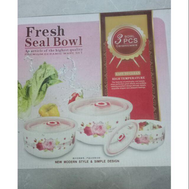 Bộ 3 thố sứ dùng lò vi sóng có nắp hút nhiệt Fresh Sell Bowl