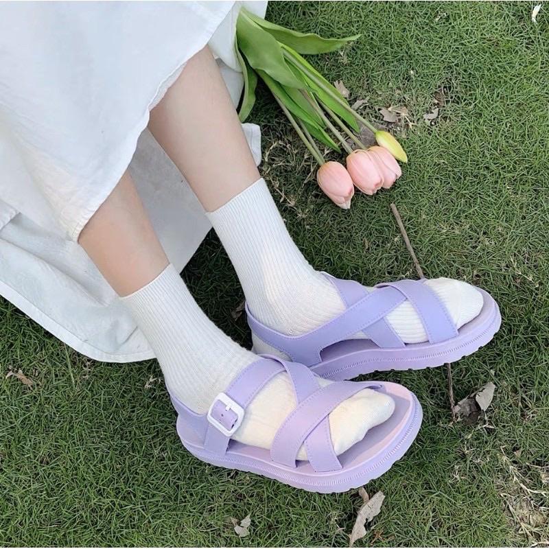 Giày sandals nữ đan chéo màu pastel xinh xắn summer 2021