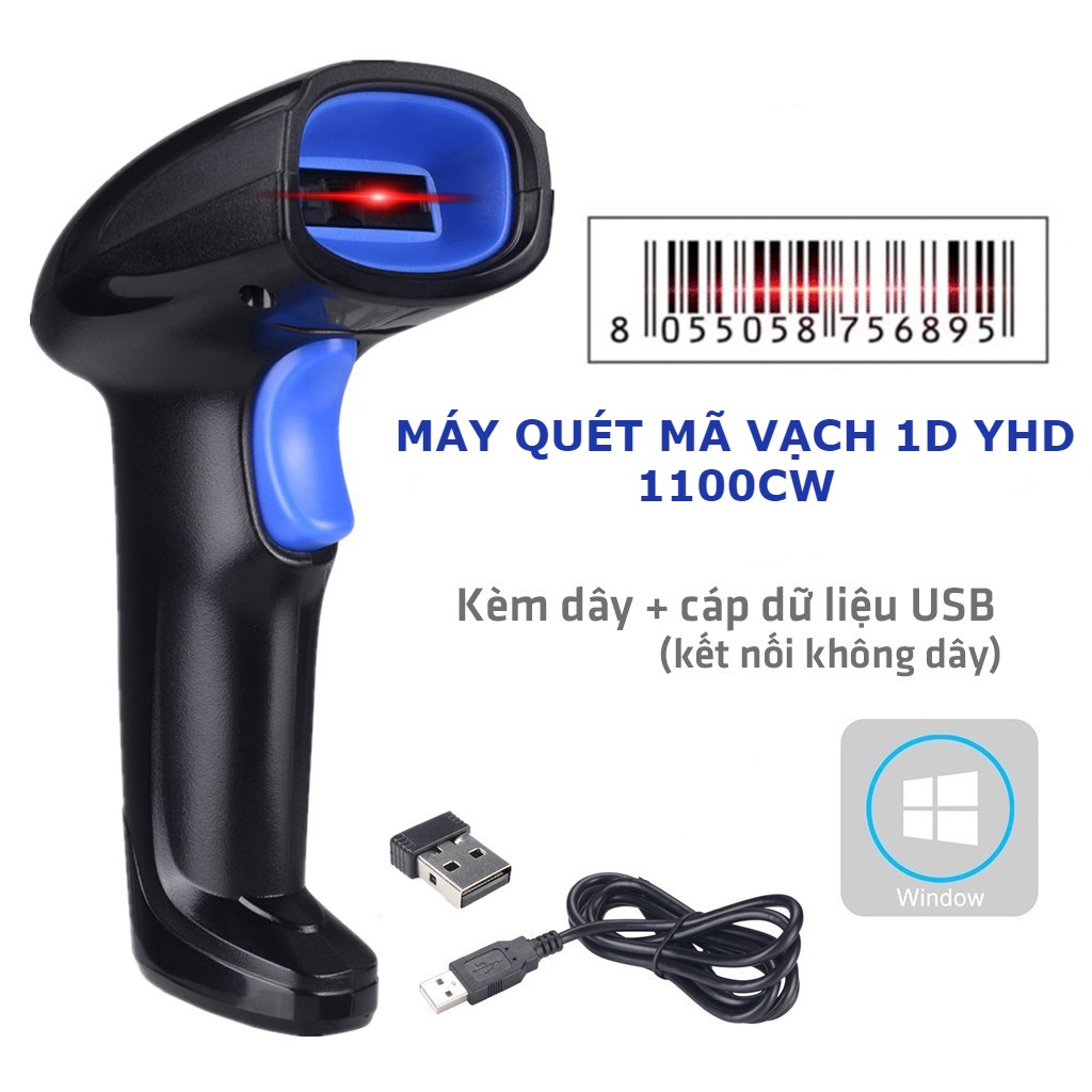 Máy bắn mã vạch không dây YHD 1100CW 1D, Máy quét mã vạch Barcode  – Hàng Chính Hãng