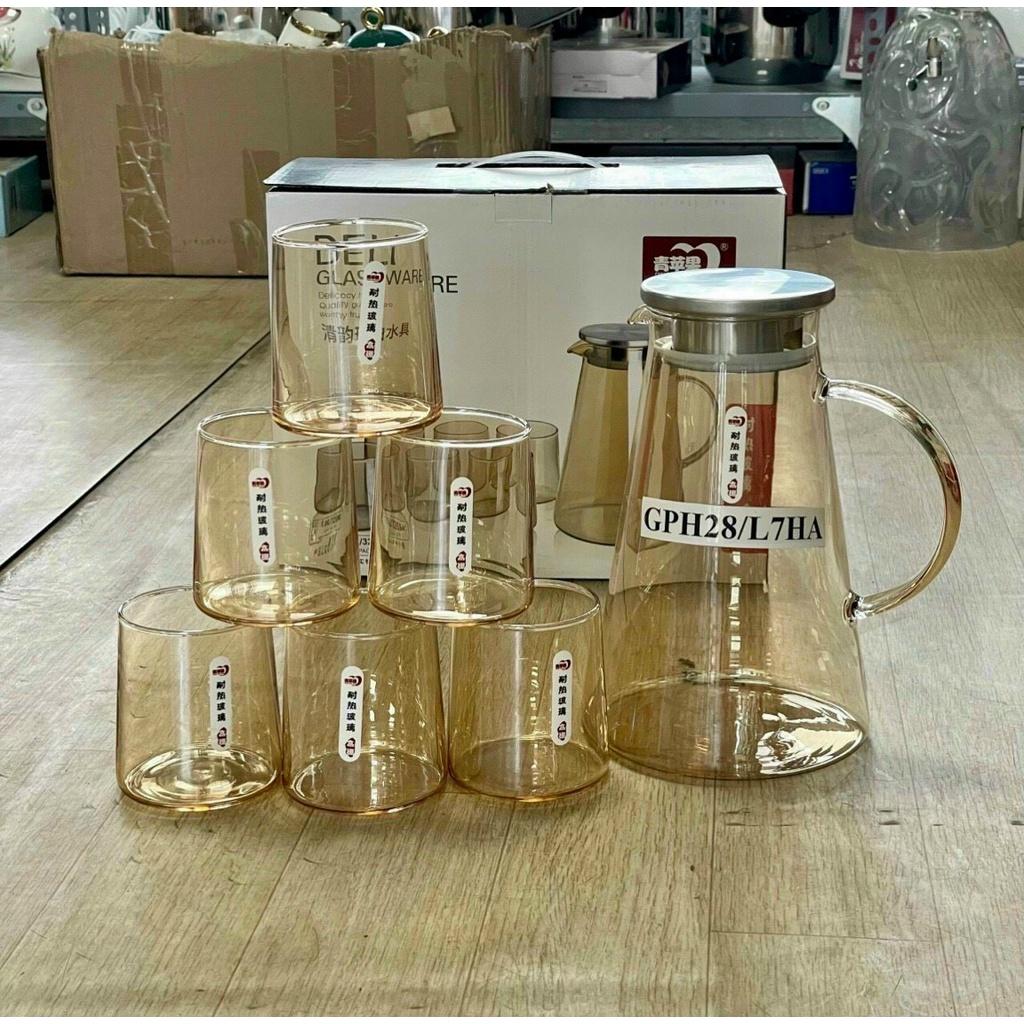Set bình thủy tinh kèm 6 cốc sang trọng hiện đại dày dặn