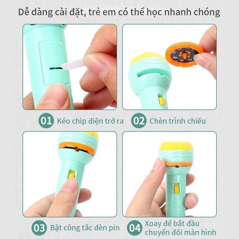 Đèn pin chiếu hình cho bé 10 thẻ 80 hình chiếu ngộ nghĩnh