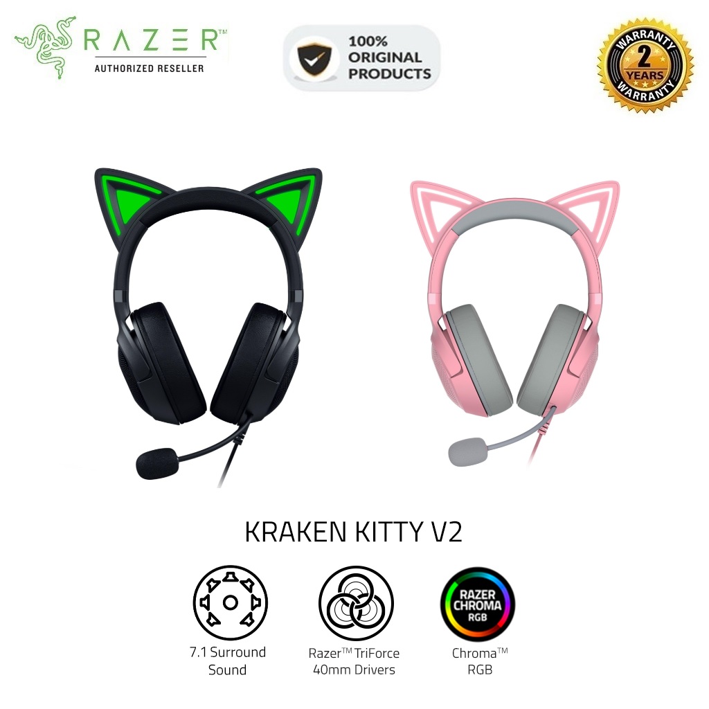 Tai nghe có dây choàng đầu Razer Kraken Kitty V2-USB Headset with RGB Kitty Ears_Mới, hàng chính hãng