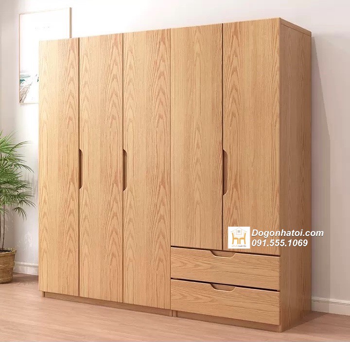 Tủ quần áo gỗ sồi tự nhiên 5 cánh C2m x D2m2 - TA240