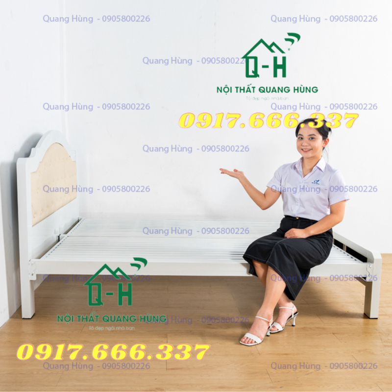 Giường sắt ngủ cao cấp có nệm bọc  1m4 - Sắt hộp 5x10 độ bền cao