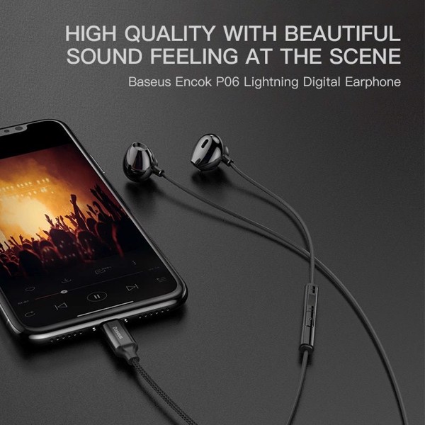 Tai nghe Lightning Baseus Digital Earphone Encok P06 cho iPhone/iPad (Wired Stereo Lightning Jack earphones With Mic) cao cấp - Hàng chính hãng