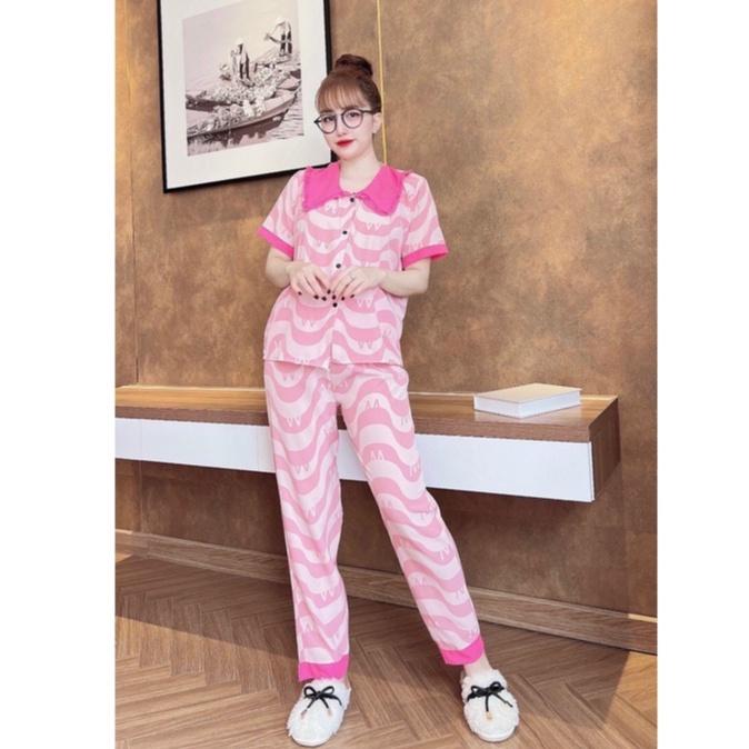 Đồ bộ pijama lụa mango họa tiết sóng mềm mịn thoáng mát