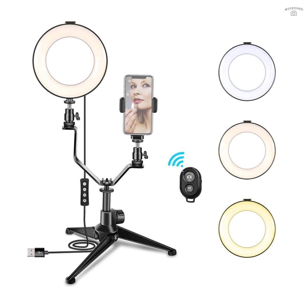 Vòng Đèn Led 6 Inch / 16cm Có Thể Điều Chỉnh Độ Sáng Kèm Giá Đỡ Ba Chân Và Điều Khiển Từ Xa Hỗ Trợ Chụp Ảnh / Trang Điểm