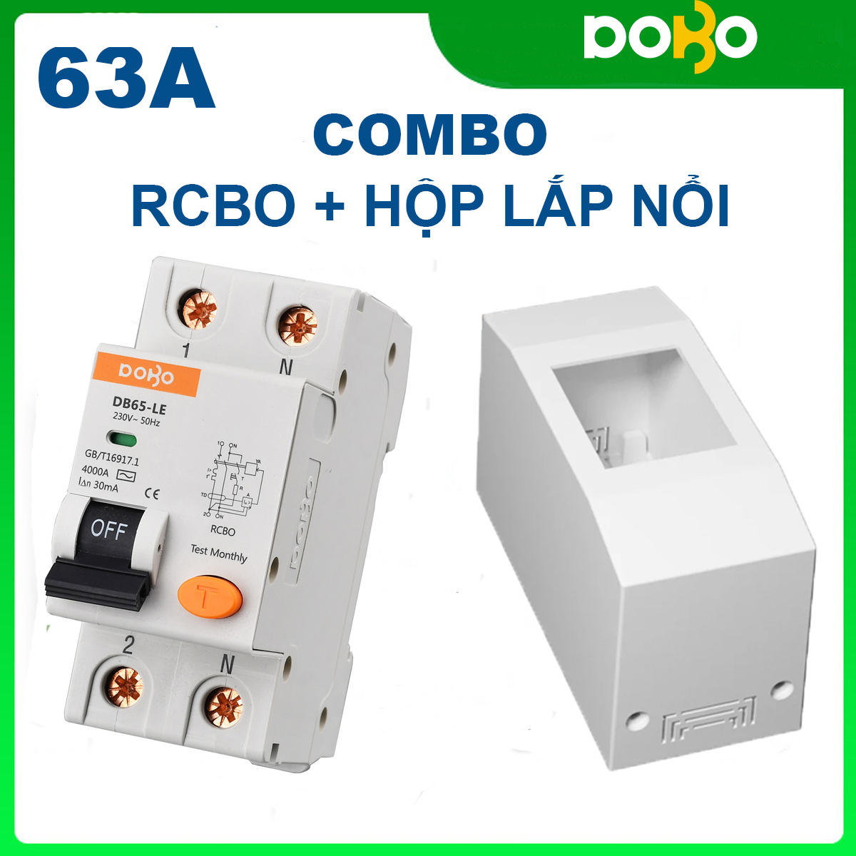 Cầu Dao Chống Giật RCBO DOBO đa năng 2P 63A - 30mA - siêu nhạy - Aptomat chống giật có clip test giật điện trực tiếp - Hàng Tốt - Sản phẩm được Khách Hàng tin dùng 5 năm liền! - DOBO KOREA DB65LE-886322