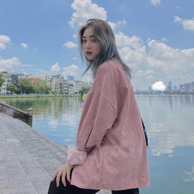 Áo khoác sơ mi nhung tăm dáng rộng ulzzang