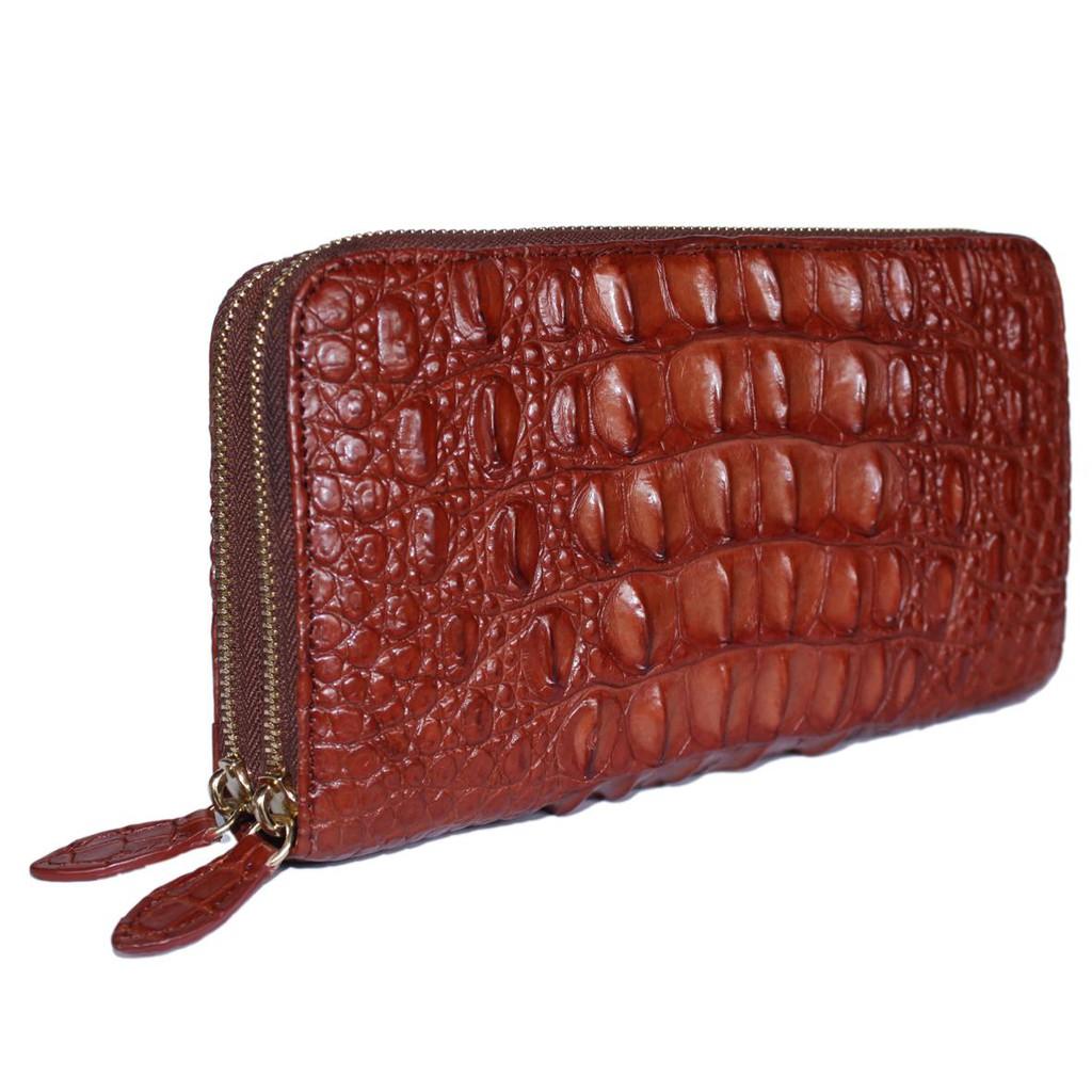 Ví nữ da cá sấu Huy Hoàng nhiều ngăn gai cầm tay màu nâu đỏ HT3739