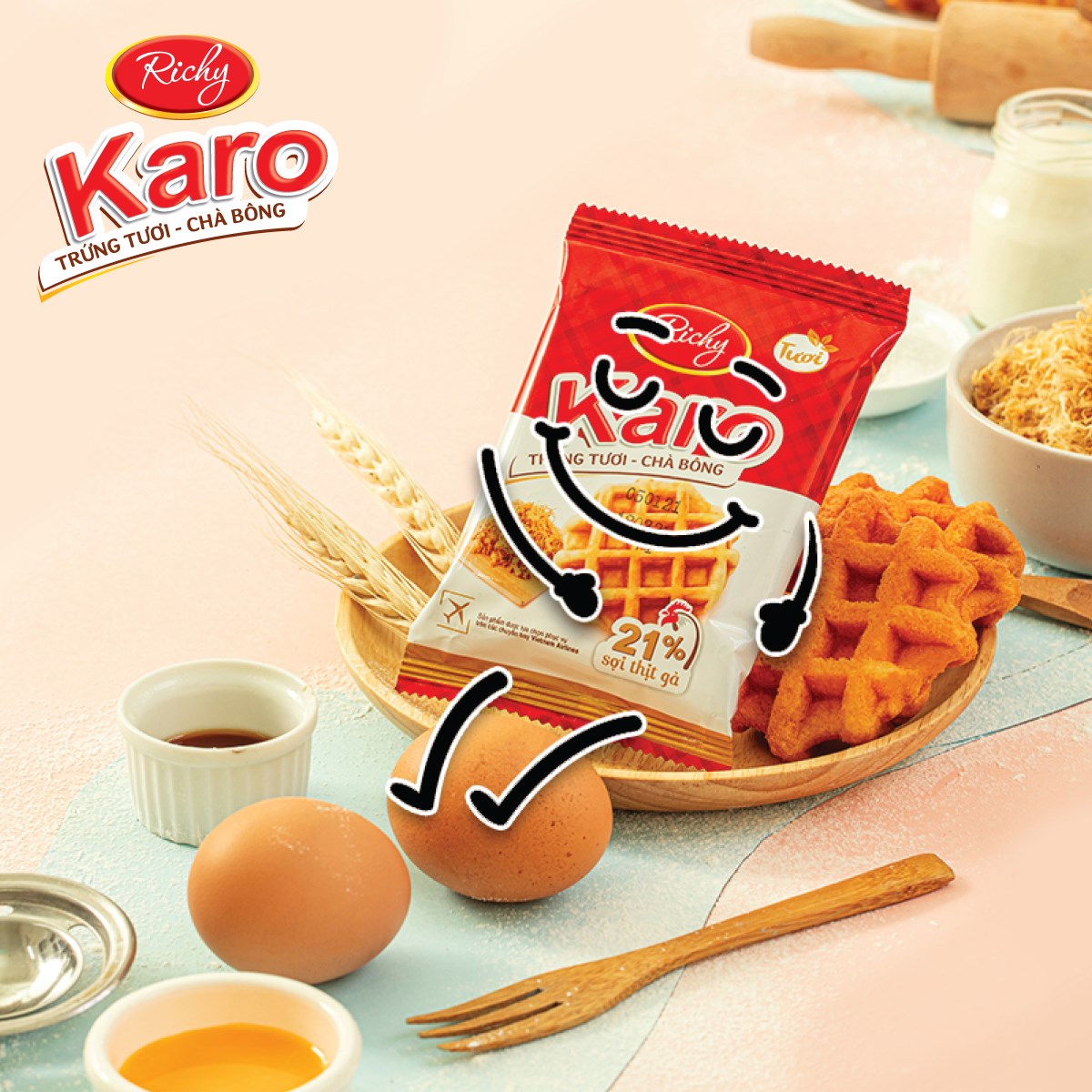 Combo Bánh Karo Phomai Hoàng Kim Và Sợi Gà Truyền Thống Richy Thơm Ngon