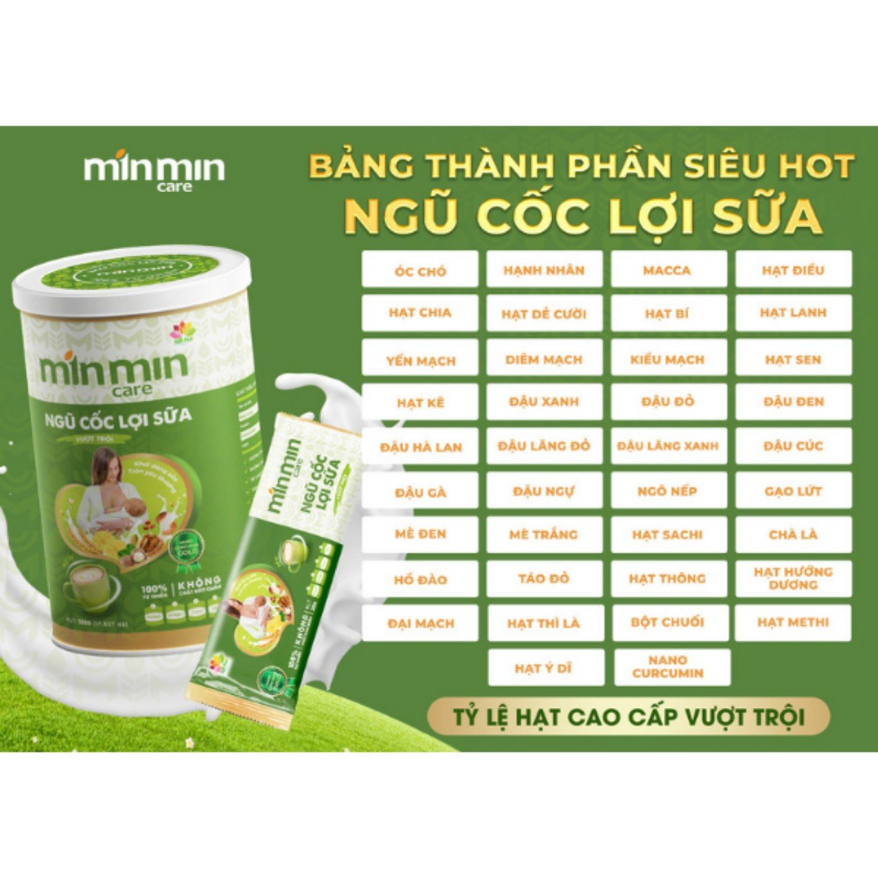 1 hộp(500g) Ngũ Cốc Min Min Lợi Sữa 38 Loại Hạt Chuyên Lợi Sữa và Phục Hồi Sức Khỏe Sau Sinh