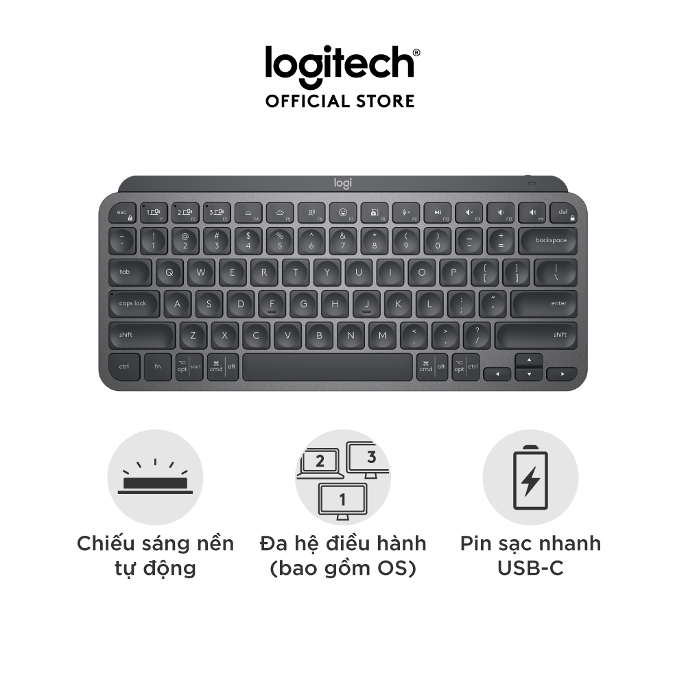 Bàn phím không dây Bluetooth Logitech MX Keys Mini - Nhỏ gọn, Sạc USB-C, Phím tắt thông minh, Có bản cho Mac - Hàng chính hãng