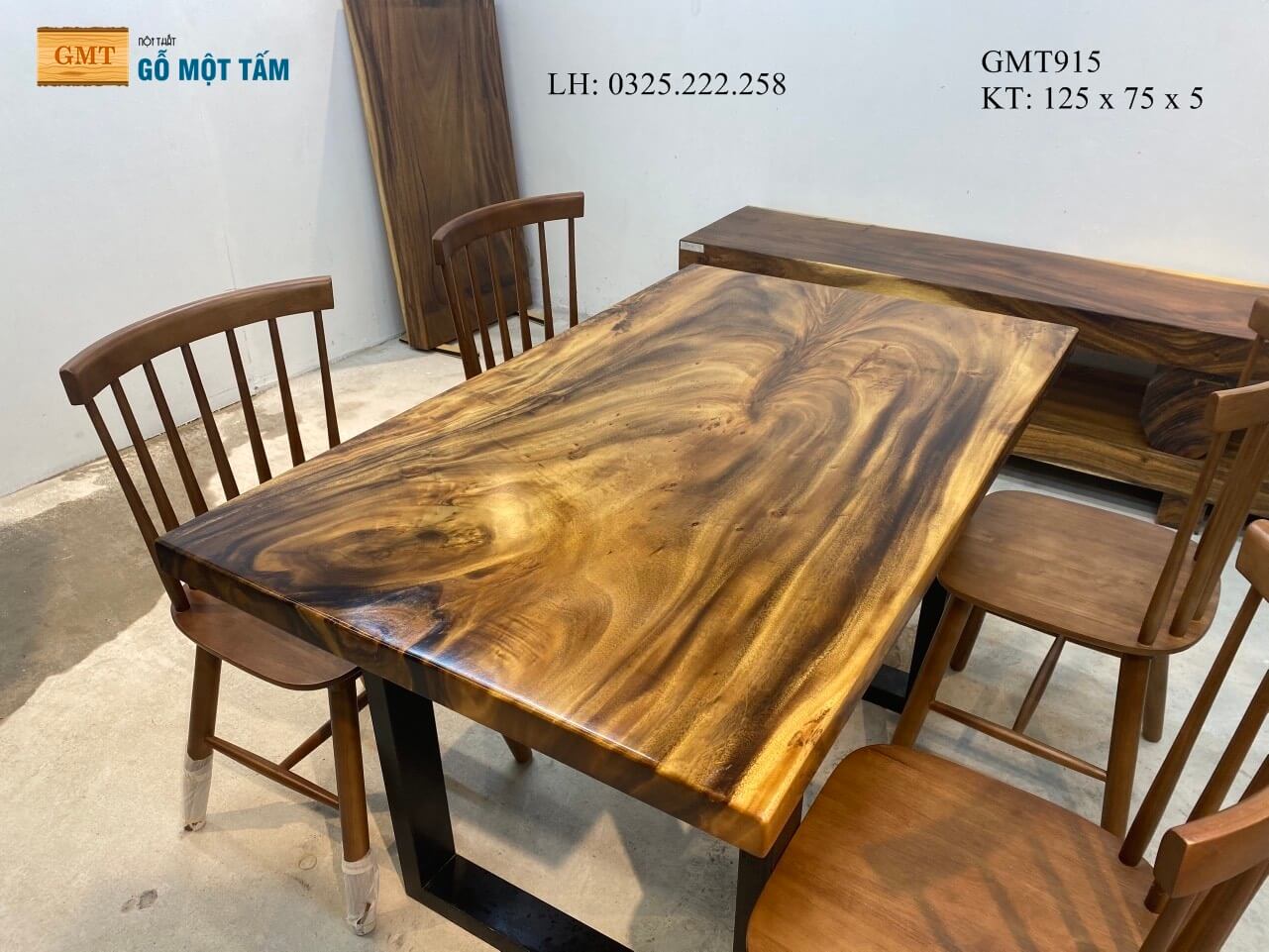 Bàn Gỗ Me Tây Nguyên Tấm, Bàn Làm Việc Gỗ Me Tây, Bàn Ăn Gỗ Me Tây Dài 1,25m Rộng 75cm Dày 5cm