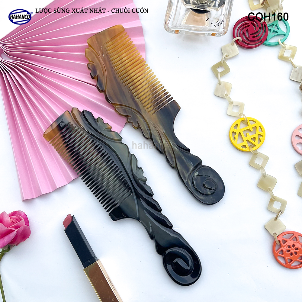 Lược Sừng Vân Nưa Chuôi Cuốn Họa Tiết Uốn Lượn Sắc Sảo, Chăm sóc tóc - COH160