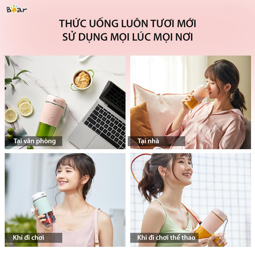 Máy xay sinh tố cầm tay Bear LLJ-B03C1, dung tích 300ml, lưỡi dao kép xay mạnh, dễ mang theo sử dụng - HÀNG CHÍNH HÃNG