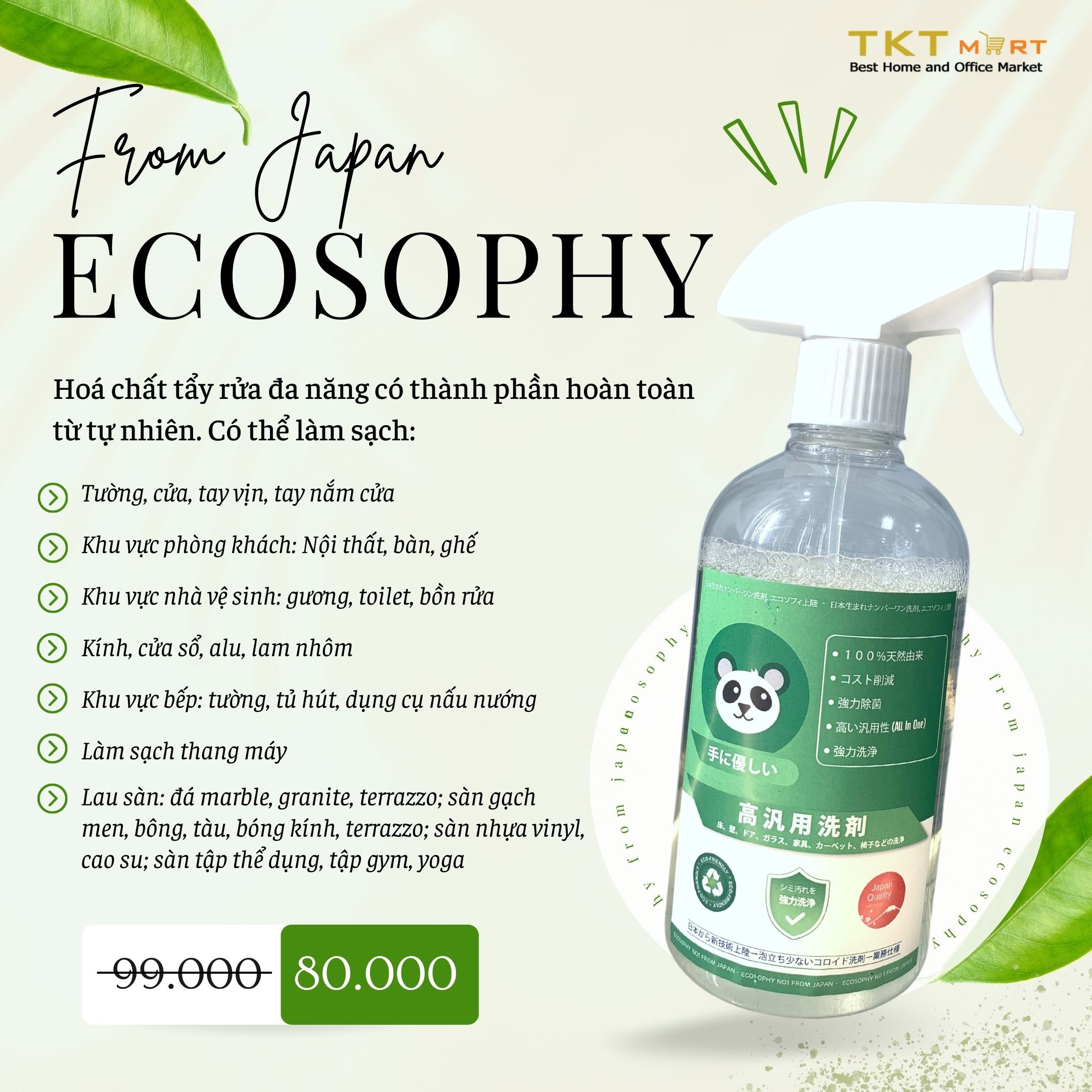 Dung dịch tẩy rửa đa năng Ecosophy 500ml chất tẩy đa năng số 1 Nhật Bản 100% từ tự nhiên an toàn với da tay loại bỏ khử mùi mọi vết bẩn nhanh chóng [TKT Mart]