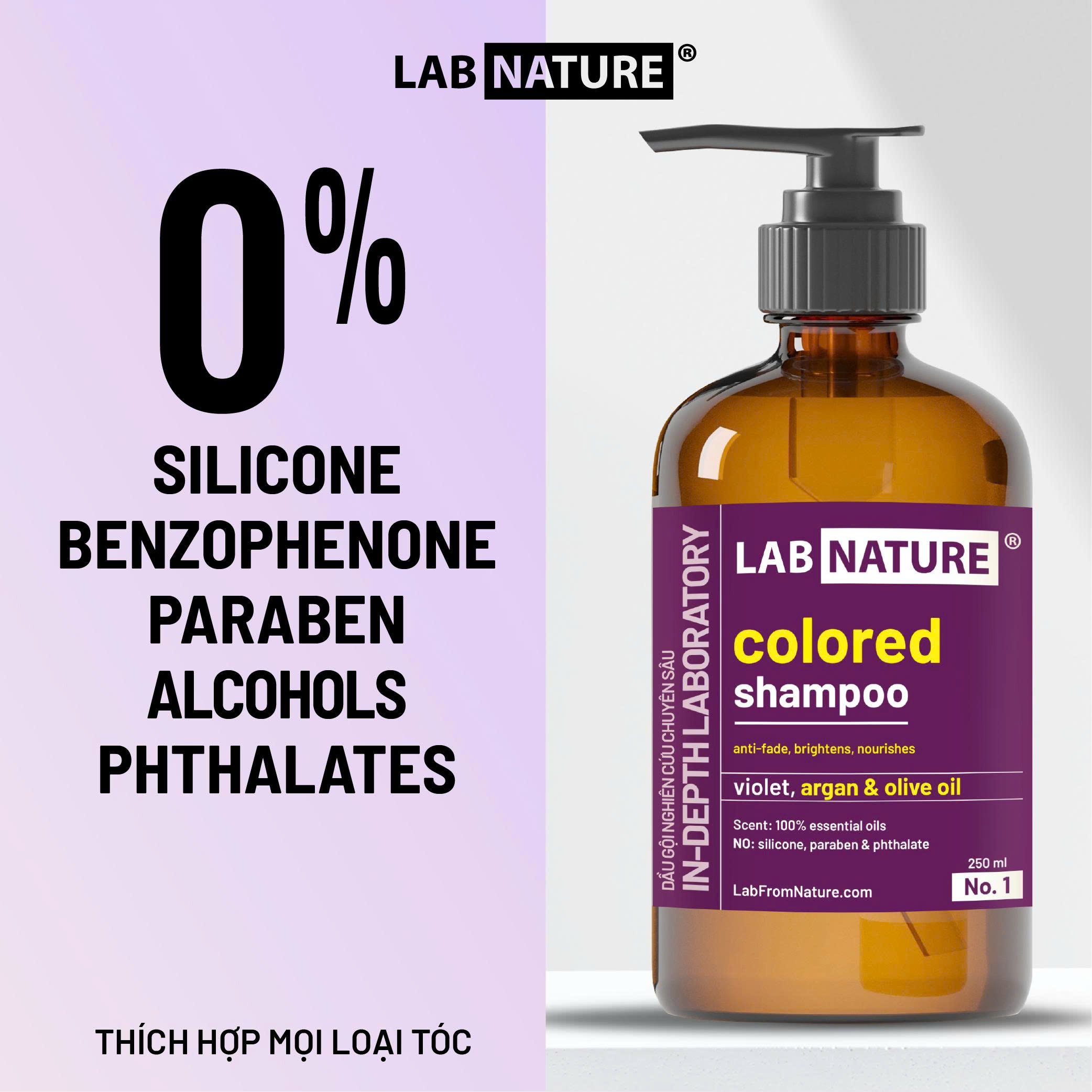 Dầu gội tím LAB NATURE Không Silicone, giúp Khử Vàng và Giữ Màu Nhuộm - 250ml