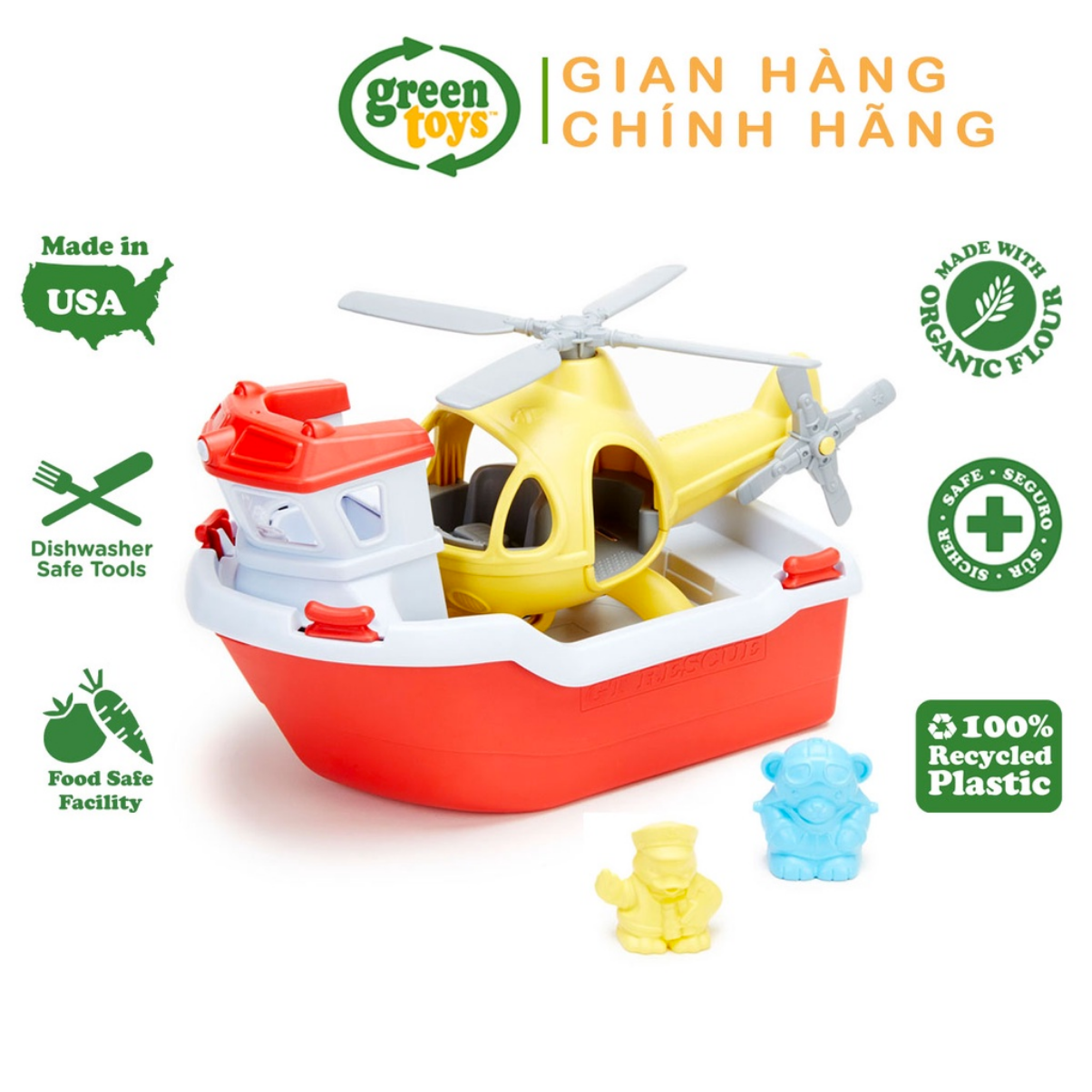 Bộ Đồ Chơi Tàu Cứu Hộ Và Trực Thăng Green Toys Cho Bé Từ 2-6 Tuổi