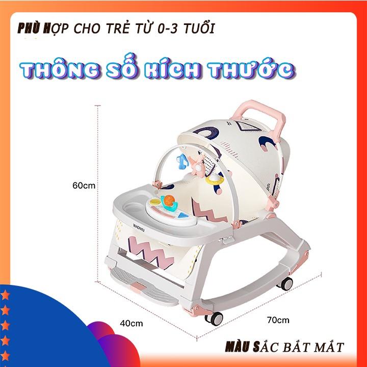 Ghế rung nhún cho bé kèm ghế ăn dặm cho bé có bánh xe và đồ chơi cao cấp