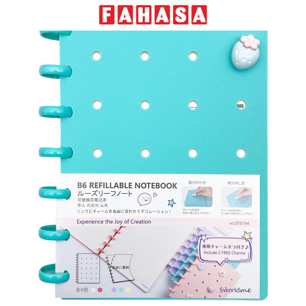 Sổ Tay Trang Trí B6 - 160 Trang Kèm Charm - Giấy Tách Rời - Sworld ST6194-BU - Blue