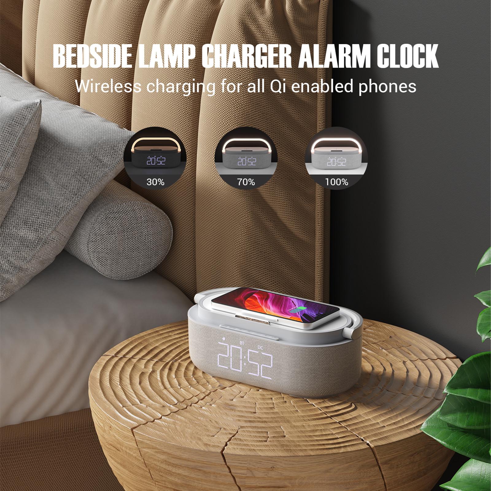 Đồng hồ báo thức loa di động Bộ sạc không dây FM Đèn radio Đèn Picnic Out loa kép Bluetooth 1500min Thời gian chơi cho màu nhà: Gỗ
