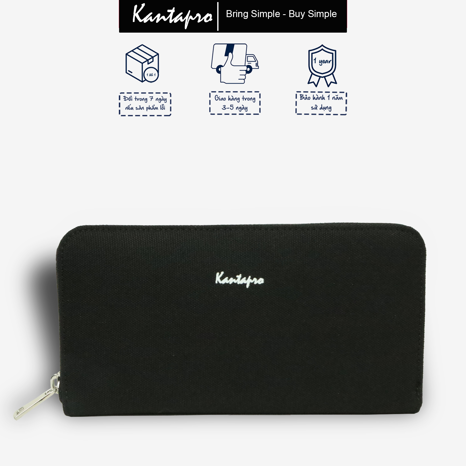 Ví Nam dài chất vải Polyester KANTAPRO - Zipper Wallet