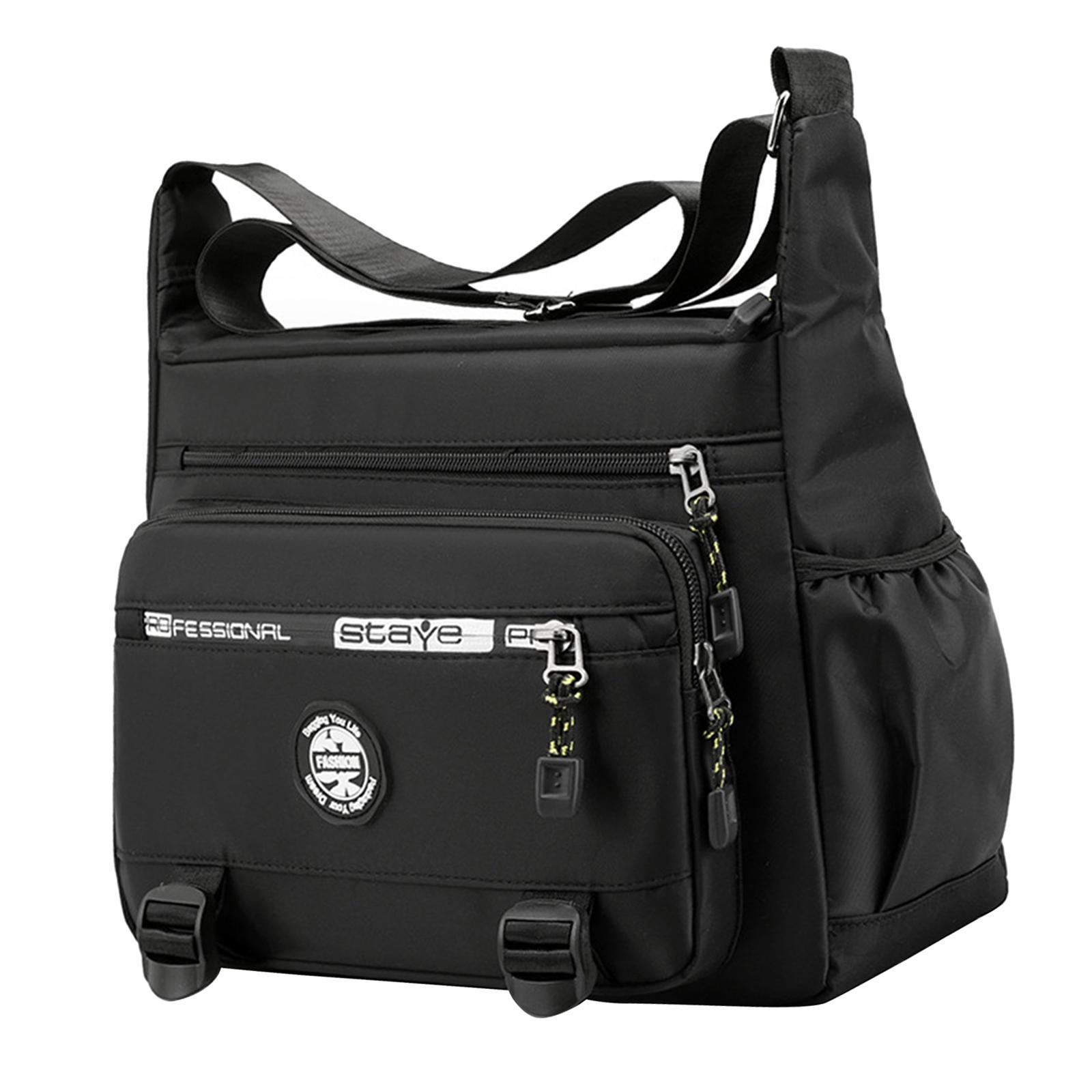 Men Shoulder Bag Crossbody Bag Zipper Waterproof Large Capacity Handbag Black