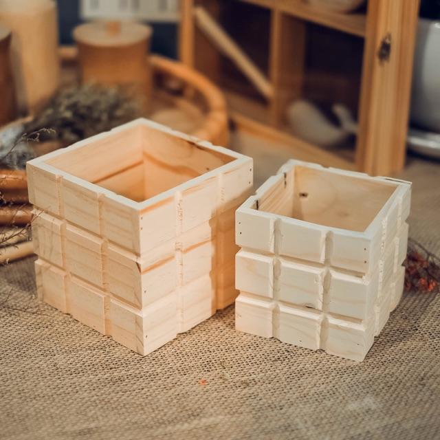 Bộ 2 chậu gỗ sọc vuông - Trang trí - Trồng cây
