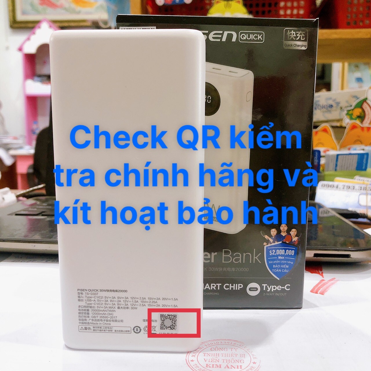 Pin dự phòng PISEN QUICK Power Cube TS-D337 20000mAh, công suất 30W sạc nhanh hai chiều - Hàng chính hãng