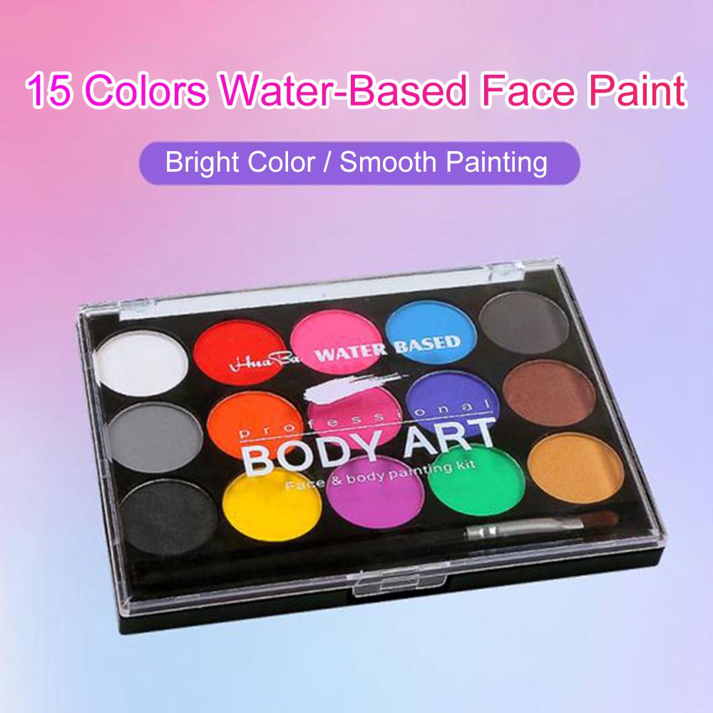 Bộ dụng cụ vẽ mặt 15 màu sắc chuyên nghiệp Sơn phát sáng không độc hại với 2 cọ vẽ cho trang phục Halloween