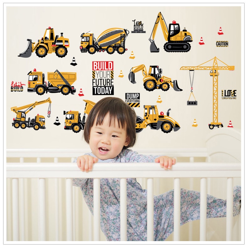 Decal trang trí tường cho bé yêu vừa học vừa chơi Các phương tiện xây dựng công trình
