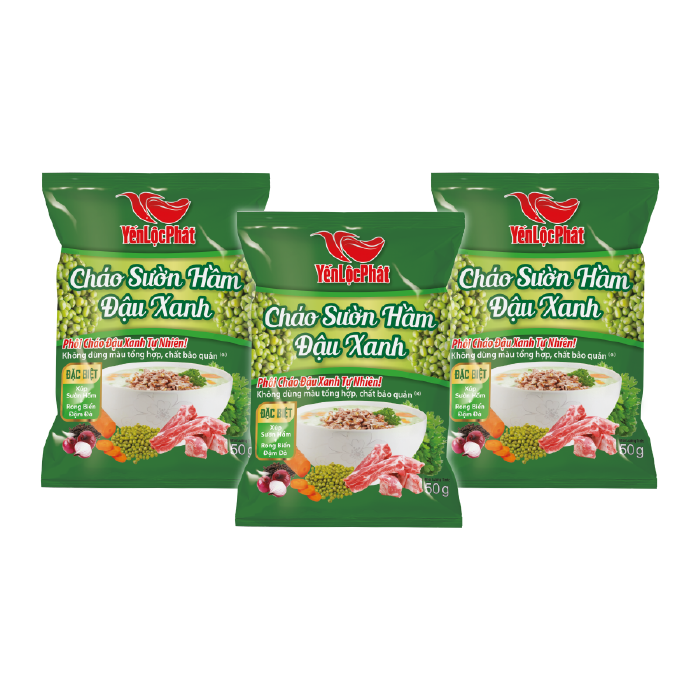 Cháo Yến Lộc Phát sườn hầm đậu xanh- ăn liền – Gói 50gr - Thùng 50 gói