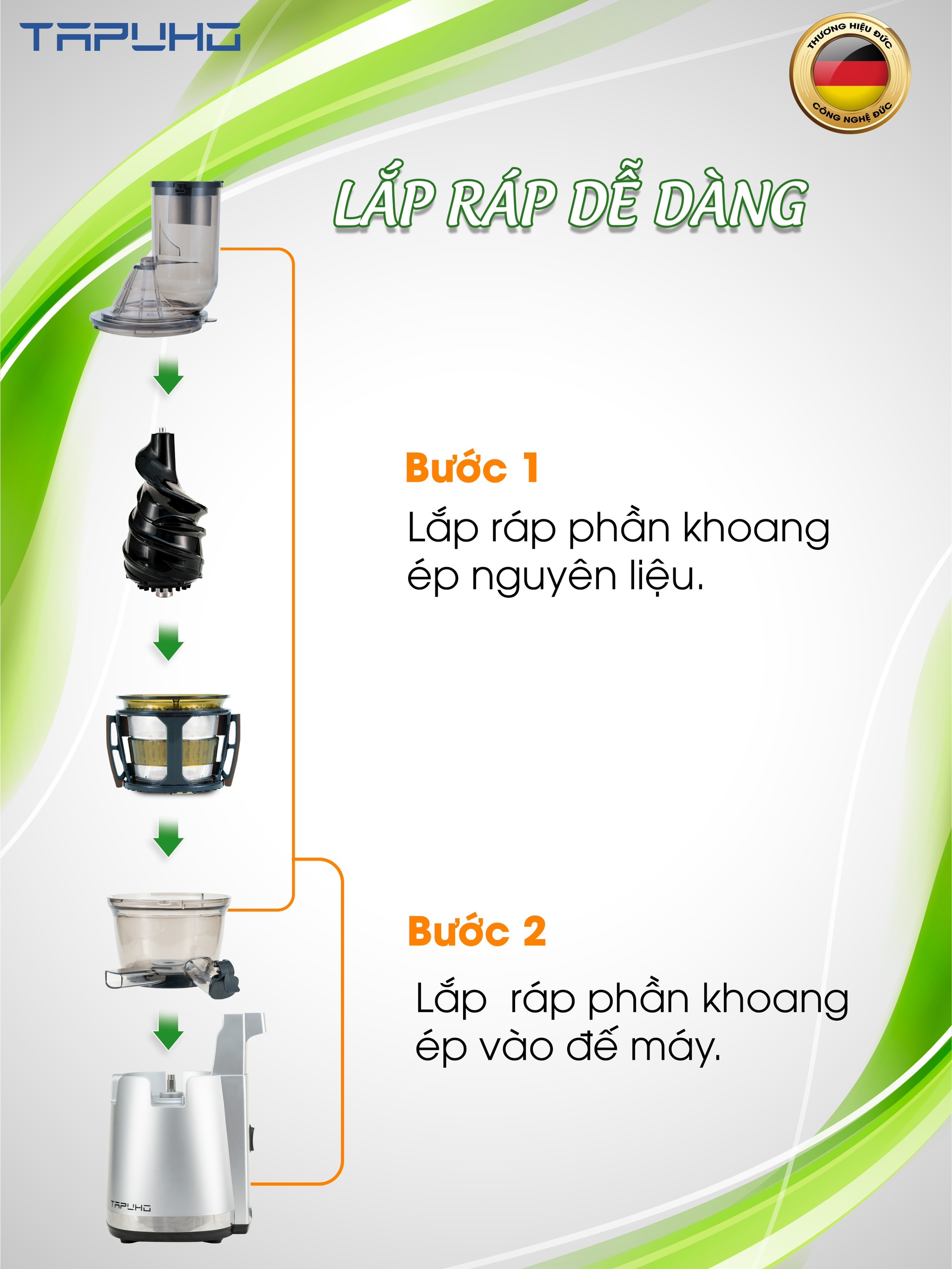 Máy ép hoa quả chậm Tapuho TS30 - Thương hiệu Đức (Hàng chính hãng)