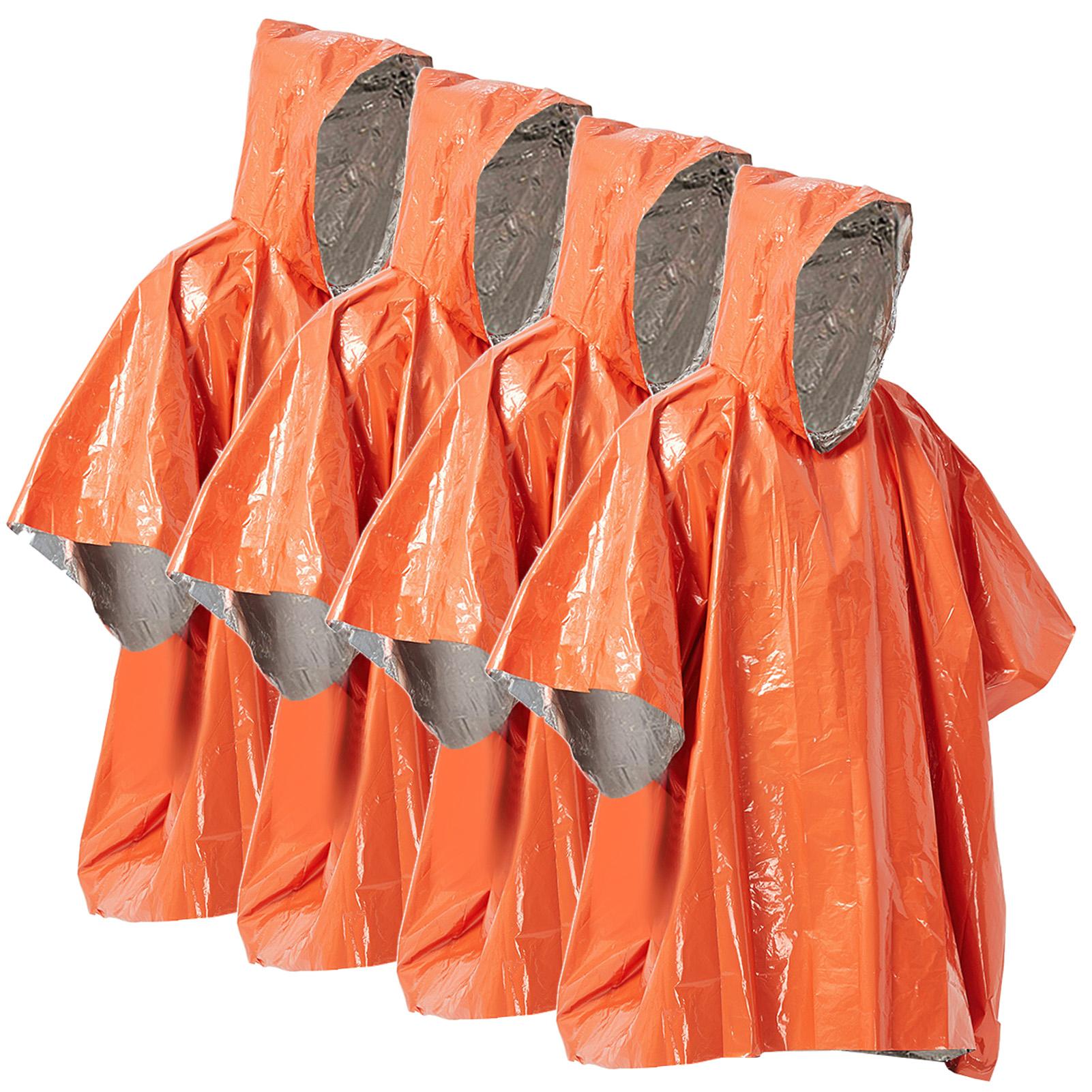 4PCS Orange Emergency Raincoat Aluminum Film Disposable Poncho Cold Insulation Rainwear