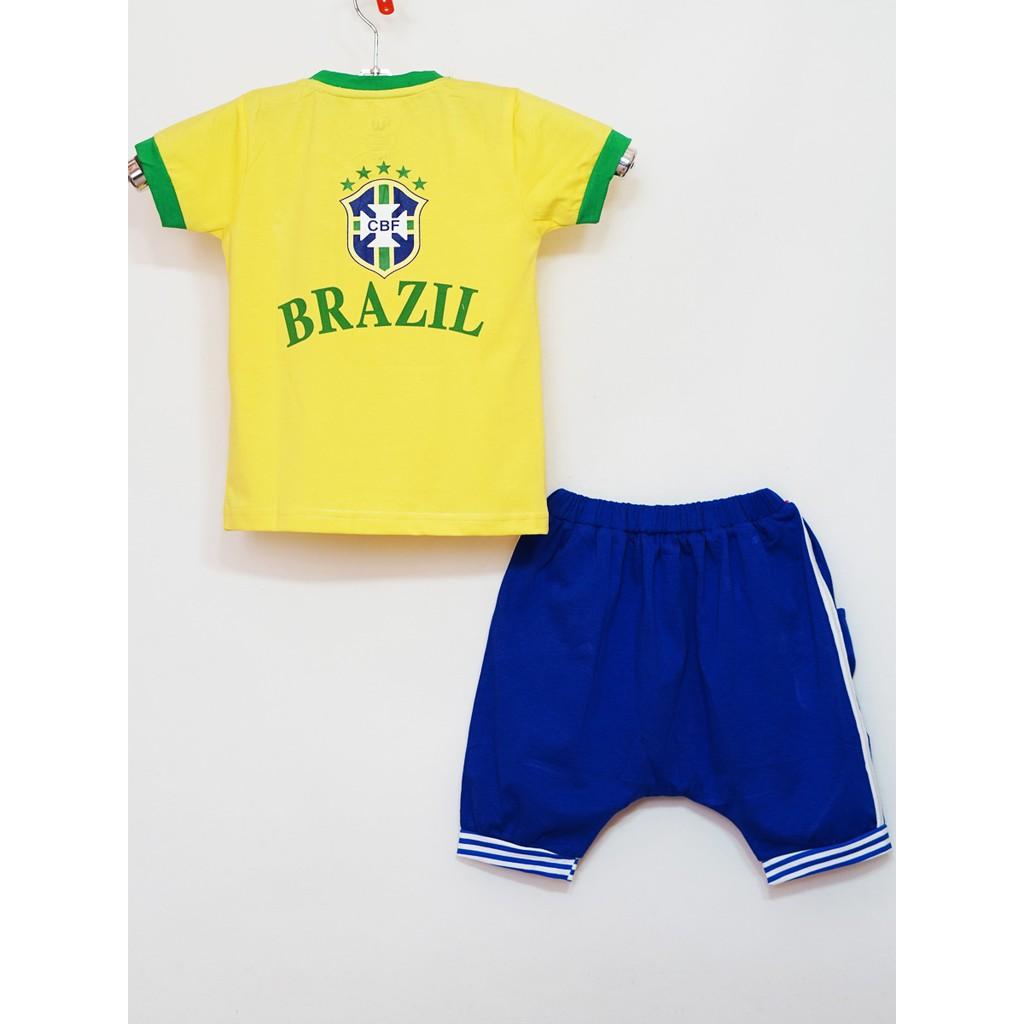 Cổ vũ bóng đá thế giới bộ thun thể thao đội tuyển brazil năng động cho bé trai