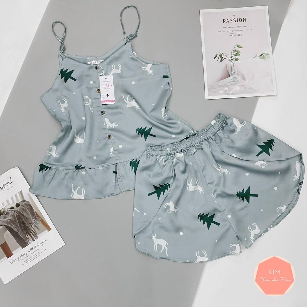 Đồ bộ pijama - Đồ mặc nhà - Bộ Lụa Hai Dây Cúc Bèo ( Có size)