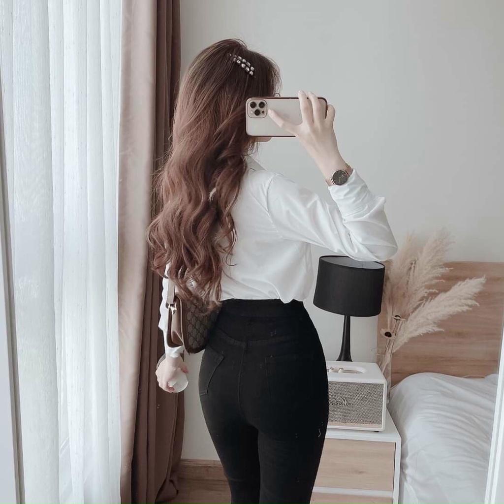 Quần jean nữ đen trơn ôm dáng lưng cao AN285 chất vải dày dặn co giãn thoáng khí mặc đi làm đi chơi dự tiệc điều đẹp