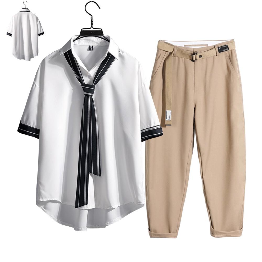 Combo Áo Sơ Mi Ngắn Tay Phối Cà Vạt Kết Hợp Quần Tây Âu Stylemarven - SOMI 015 + JOGGER 066