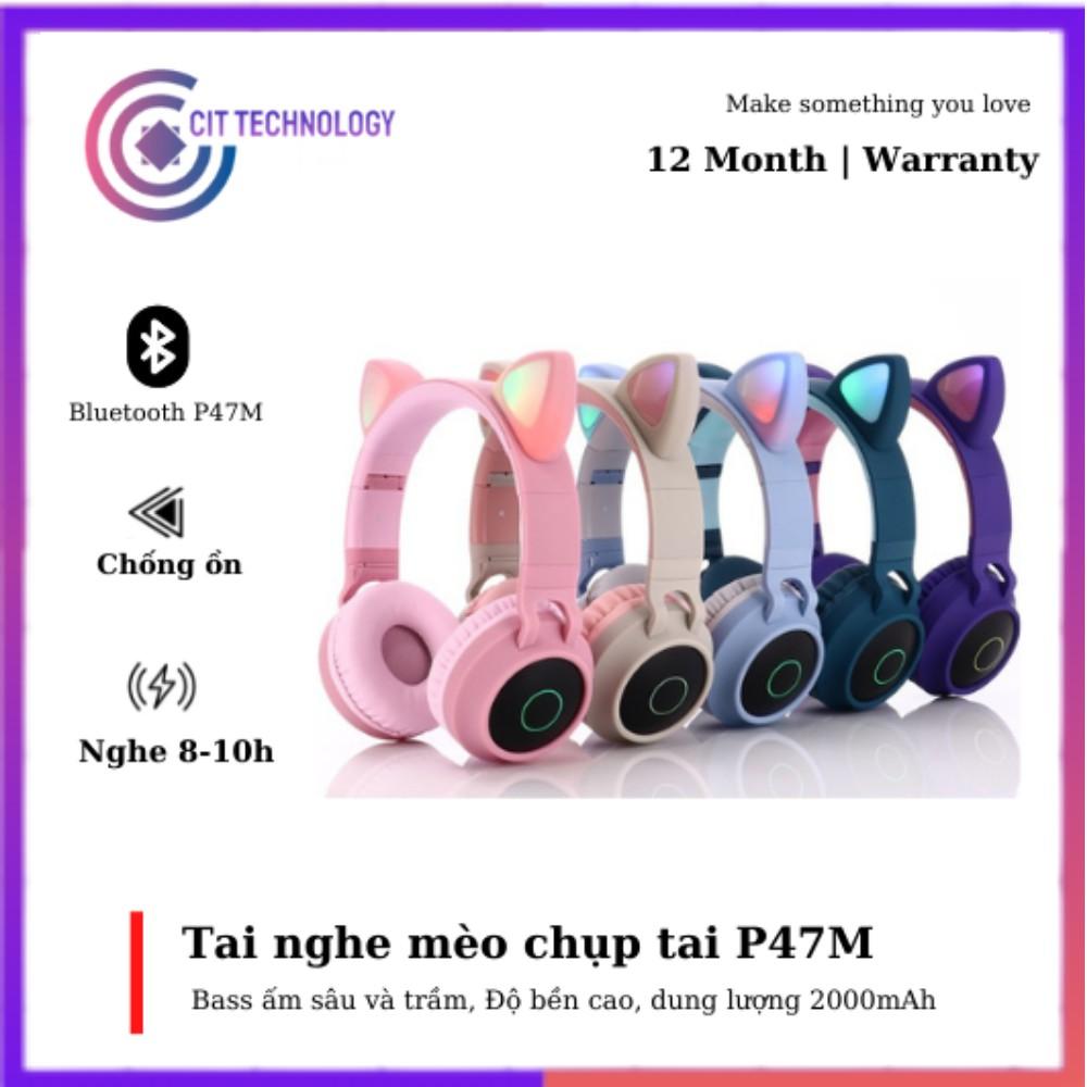 Tai Nghe Mèo Headphone Chụp Tai Bluetooth 5.0 P47M Không Dây Hình Tai Mèo Dễ Thương Giá Rẻ Siêu Cute 2021