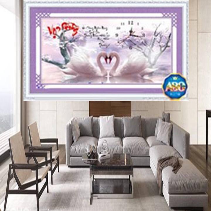 Tranh thêu vợ chồng thiên nga nền tím 88866 - kích thước: 78 * 44cm.
